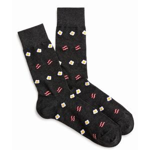 J.Crew Eggs Bacon Crew Socks Heather Black Novelty Food Print NWT OS
